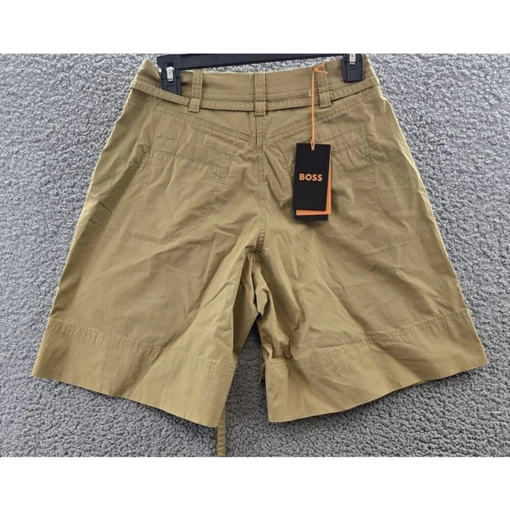 BOSS Orange High-Rise Baggy-Fit Shorts Women's 2 Beige Pleated Zip Hook & Bar